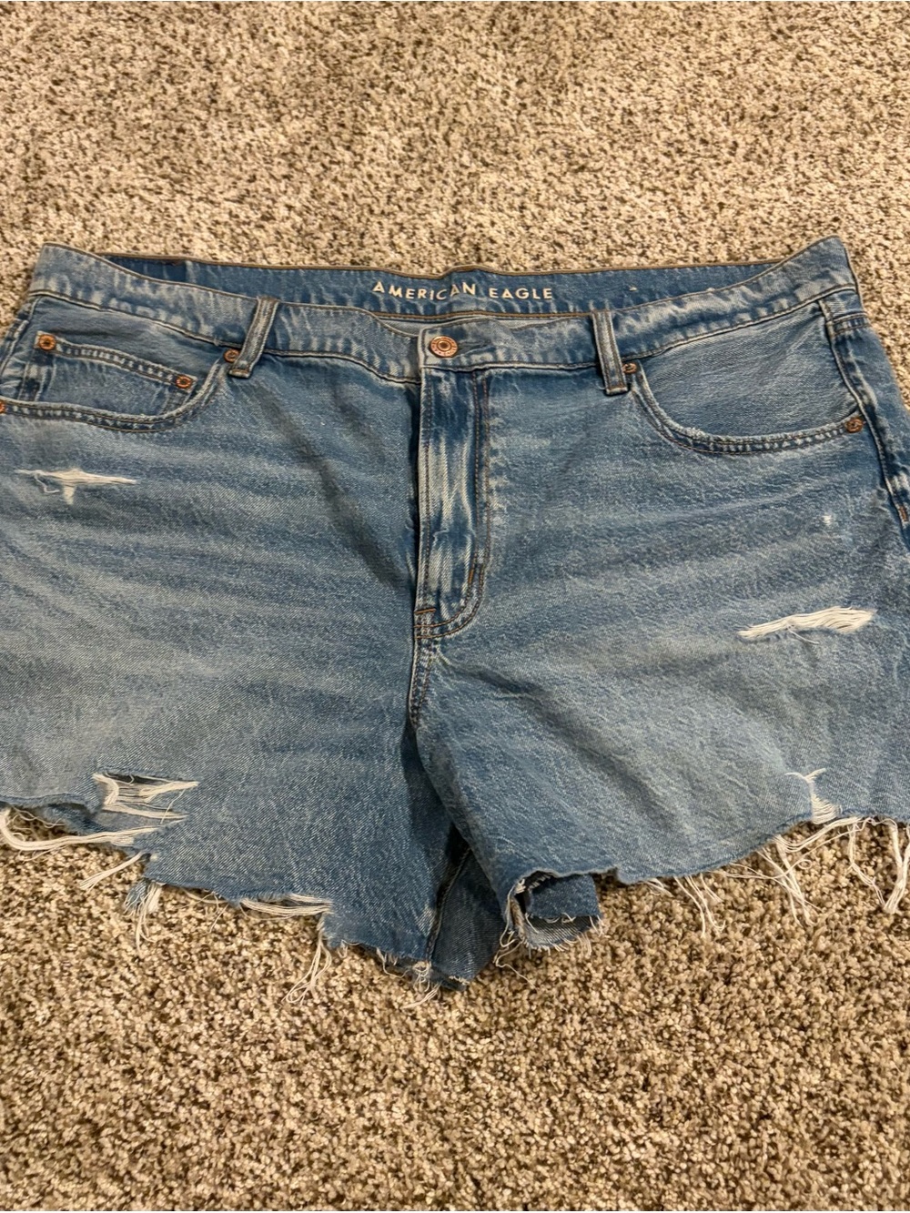 American Eagle Outfitters Light Blue Distressed High-Rise Jean Shorts